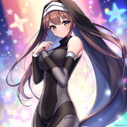 An anime-style nun in a form-fitting bodysuit, showcasing an innovative twist on traditional nun attire