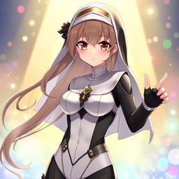 An anime-style nun in a form-fitting bodysuit, showcasing an innovative twist on traditional nun attire