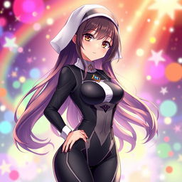 An anime-style nun in a form-fitting bodysuit, showcasing an innovative twist on traditional nun attire