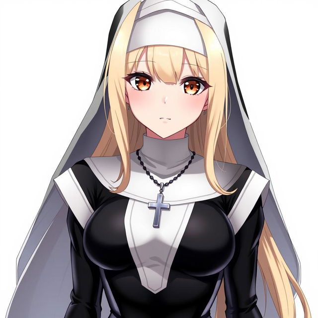 A 36-year-old anime-style woman with long blonde hair and brown eyes