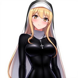 A 36-year-old anime-style woman with long blonde hair and brown eyes