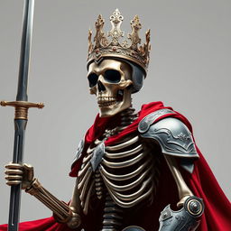 A hyper-realistic full view illustration of an armored skeleton, facing frontwards