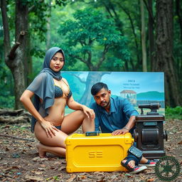 A 35-year-old woman wearing a two-piece bikini swimsuit and a hijab, embodying Islamic vibes