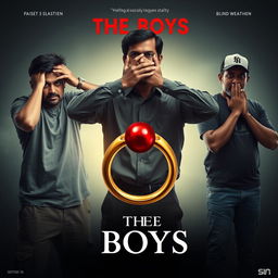 A compelling cinematic film poster titled 'The Boys', featuring close-up images of three 27-year-old Indian men