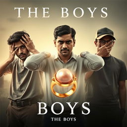 A compelling cinematic film poster titled 'The Boys', featuring close-up images of three 27-year-old Indian men