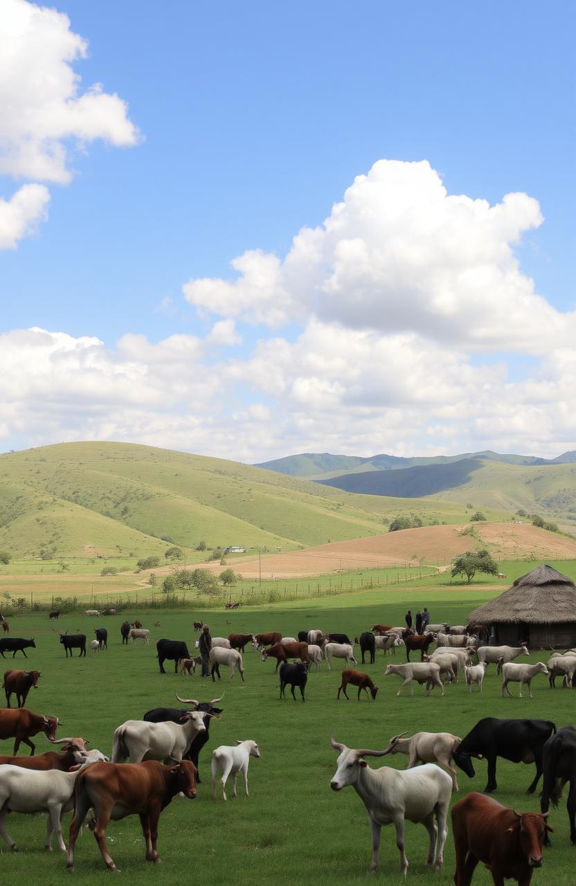 A scenic view of the Napan TTU region, showcasing vibrant agricultural landscapes and livestock grazing in the foreground