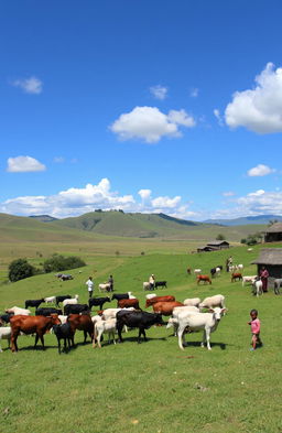 A scenic view of the Napan TTU region, showcasing vibrant agricultural landscapes and livestock grazing in the foreground