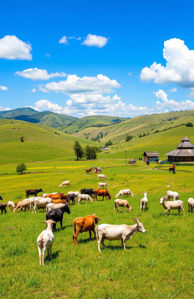 A scenic view of the Napan TTU region, showcasing vibrant agricultural landscapes and livestock grazing in the foreground