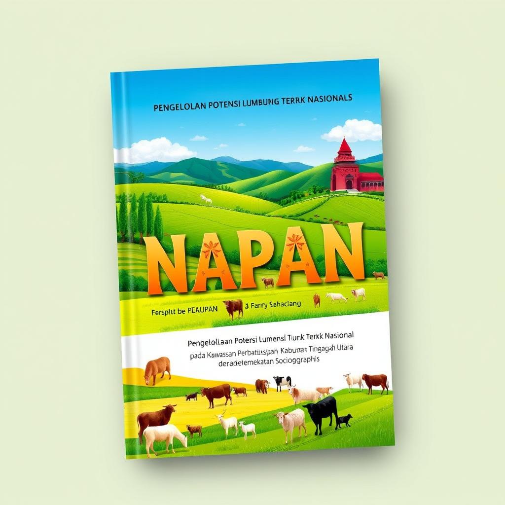 A visually appealing book cover featuring the title 'Pengelolaan Potensi Lumbung Ternak Nasional pada Kawasan Perbatasan Napan, Kabupaten Timor Tengah Utara dengan Pendekatan Sociogeografis'