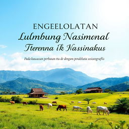 Create a book cover titled 'PENGELOLAAN POTENSI LUMBUNG TERNAK NASIONAL PADA KAWASAN PERBATANSAN NAPAN TTU DENGAN PENDEKATAN SOSIOGEOGRAFIS'