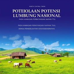 Create a book cover titled 'PENGELOLAAN POTENSI LUMBUNG TERNAK NASIONAL PADA KAWASAN PERBATANSAN NAPAN TTU DENGAN PENDEKATAN SOSIOGEOGRAFIS'