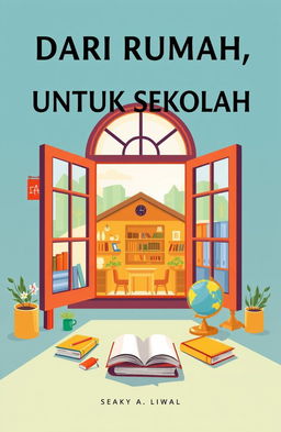 A visually striking book cover for a title 'DARI RUMAH, UNTUK SEKOLAH' prominently displayed in bold uppercase lettering across the top