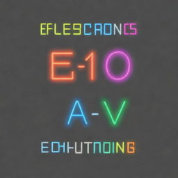 Produce a neon, artsy back design on a gray t-shirt for electronics engineering. It should feature a cute font style spelling out the word 'Electronics', alongside abstract representations of electronic components - all glowing in vivid neon hues.