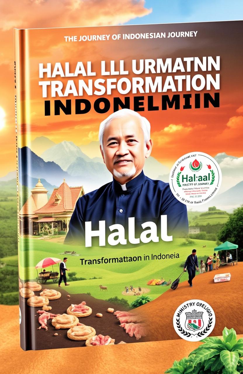 A captivating book cover illustrating the journey of halal transformation in Indonesia