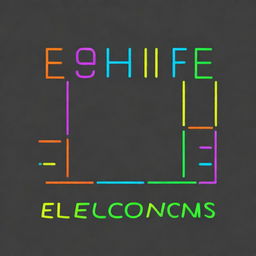 Create a neon, artsy back design on a gray t-shirt for electronics engineering. The design should prominently feature the word 'Electronics' in a cute font style, supported by luminous neon representations of electronic components.