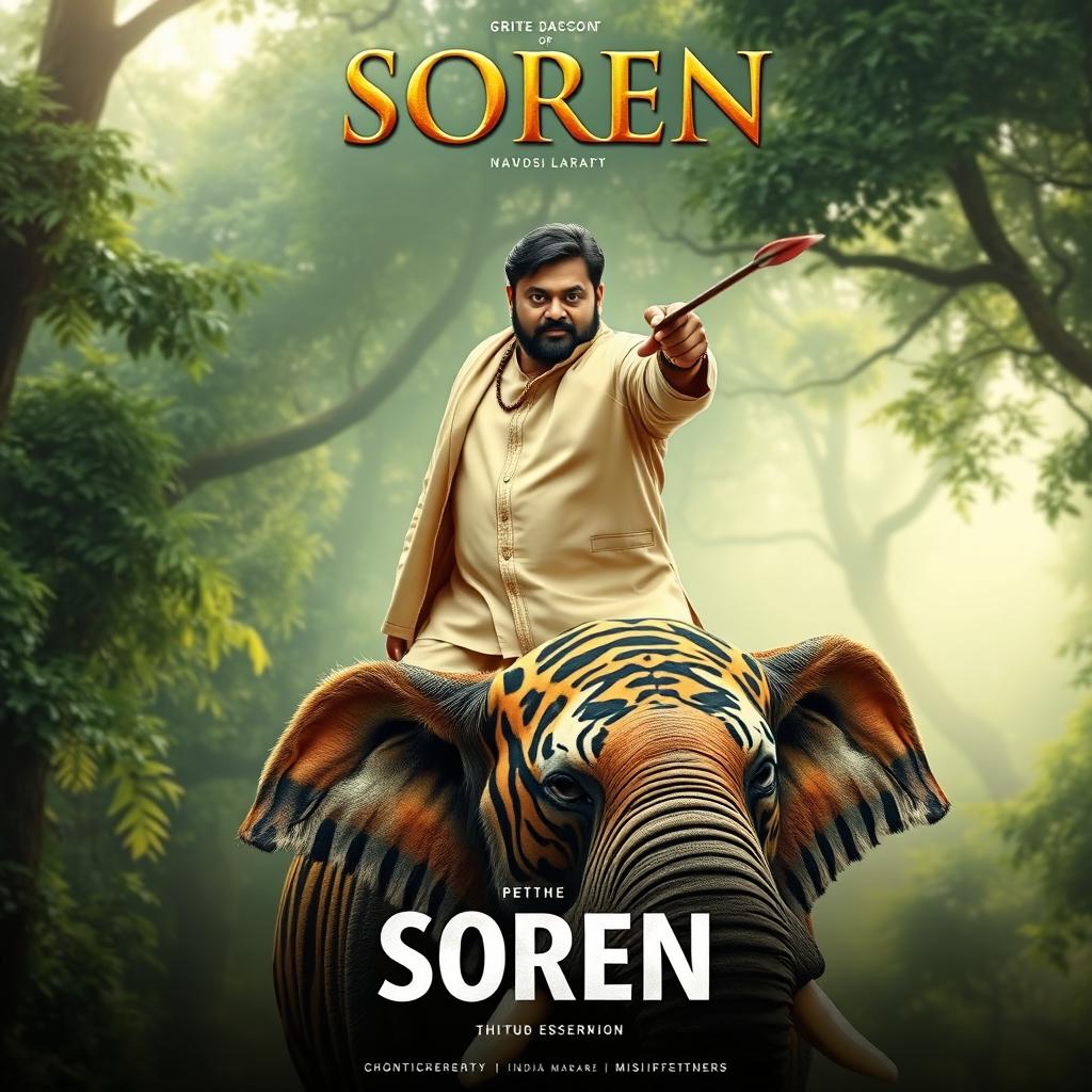 A movie poster featuring a charismatic, bearded Indian politician lookalike reminiscent of Shibu Soren