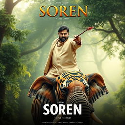 A movie poster featuring a charismatic, bearded Indian politician lookalike reminiscent of Shibu Soren