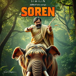 A movie poster featuring a charismatic, bearded Indian politician lookalike reminiscent of Shibu Soren