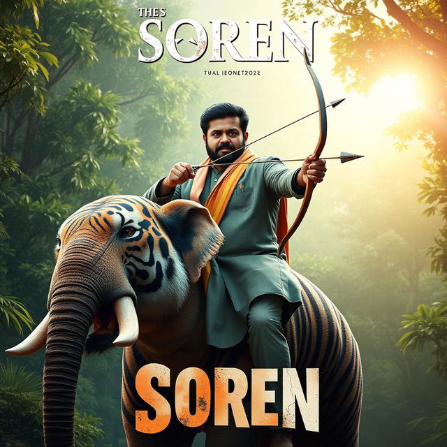 A movie poster featuring a charismatic, bearded Indian politician lookalike reminiscent of Shibu Soren