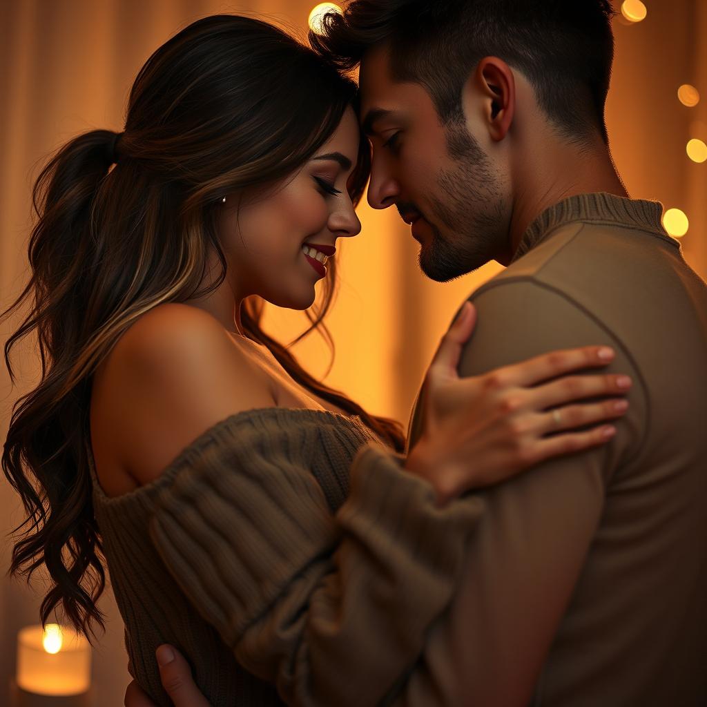 A beautiful young woman and her boyfriend engaged in an intimate moment together, showcasing a passionate connection