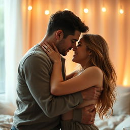 A beautiful young woman and her boyfriend engaged in an intimate moment together, showcasing a passionate connection