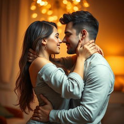 A beautiful young woman and her boyfriend engaged in an intimate moment together, showcasing a passionate connection