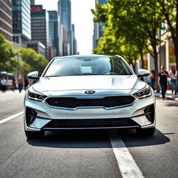 A sleek white Kia Proceed, showcasing its stylish and modern design, parked on an urban street