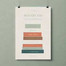 A minimalist poster for a book club featuring simple, stylish typography and subdued colors. The focus is on a stack of books.