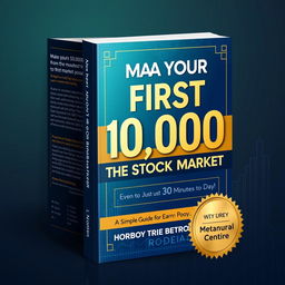 A beautiful and eye-catching book cover design for a stock market guide titled 'Make Your First 10,000 from the Stock Market – Even with Just 30 Minutes a Day!'