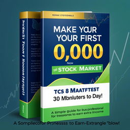 A beautiful and eye-catching book cover design for a stock market guide titled 'Make Your First 10,000 from the Stock Market – Even with Just 30 Minutes a Day!'