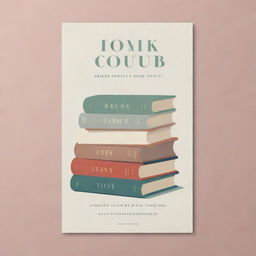 A minimalist poster for a book club featuring simple, stylish typography and subdued colors. The focus is on a stack of books.