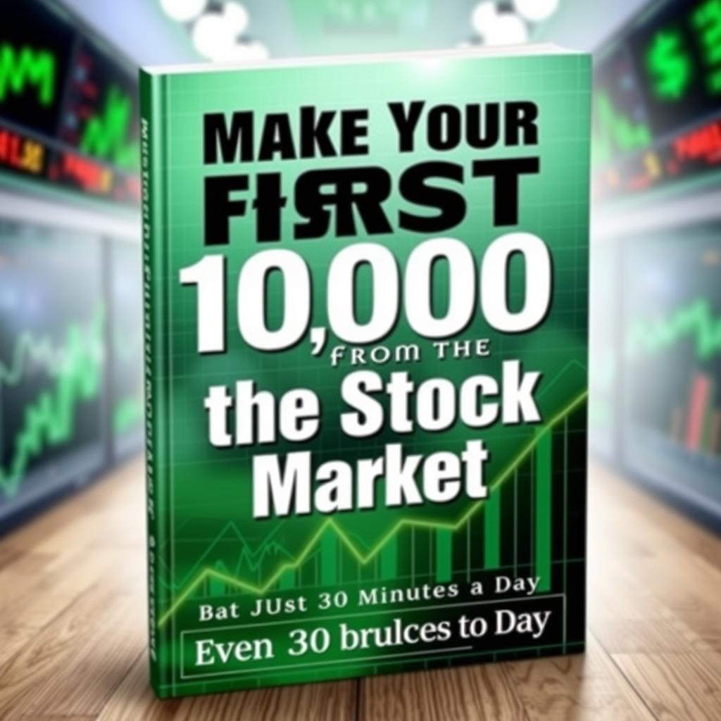 A dynamic and eye-catching book cover for a title called 'Make Your First 10000 from the Stock Market – Even with Just 30 Minutes a Day'