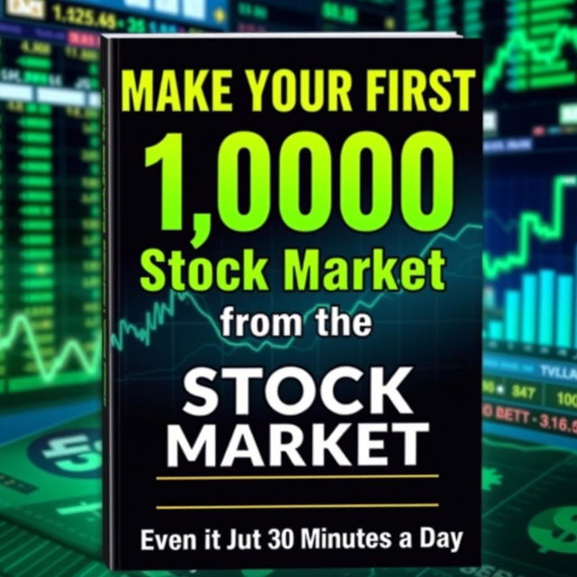 A dynamic and eye-catching book cover for a title called 'Make Your First 10000 from the Stock Market – Even with Just 30 Minutes a Day'