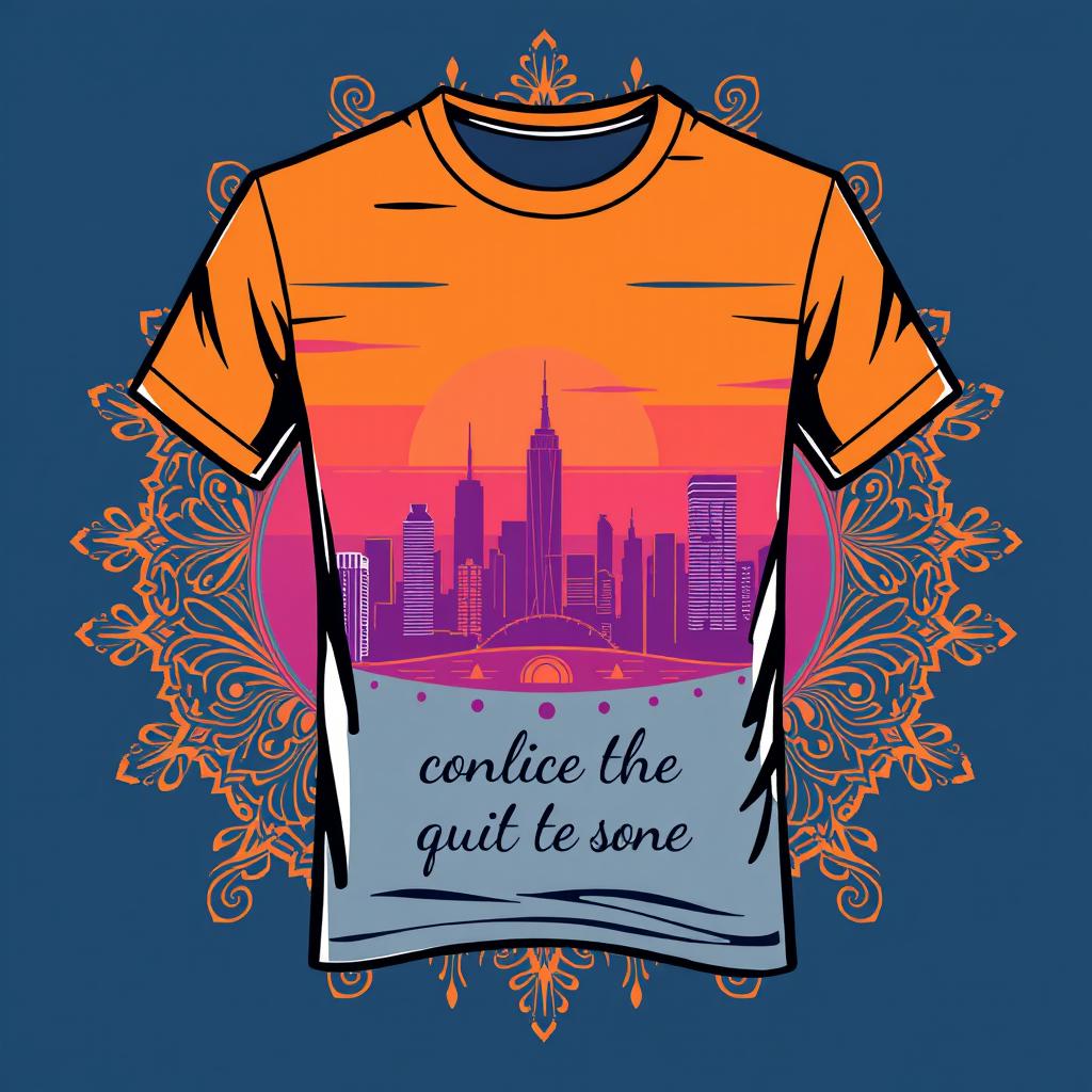 A stylish, modern t-shirt design featuring vibrant colors and intricate patterns