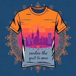 A stylish, modern t-shirt design featuring vibrant colors and intricate patterns