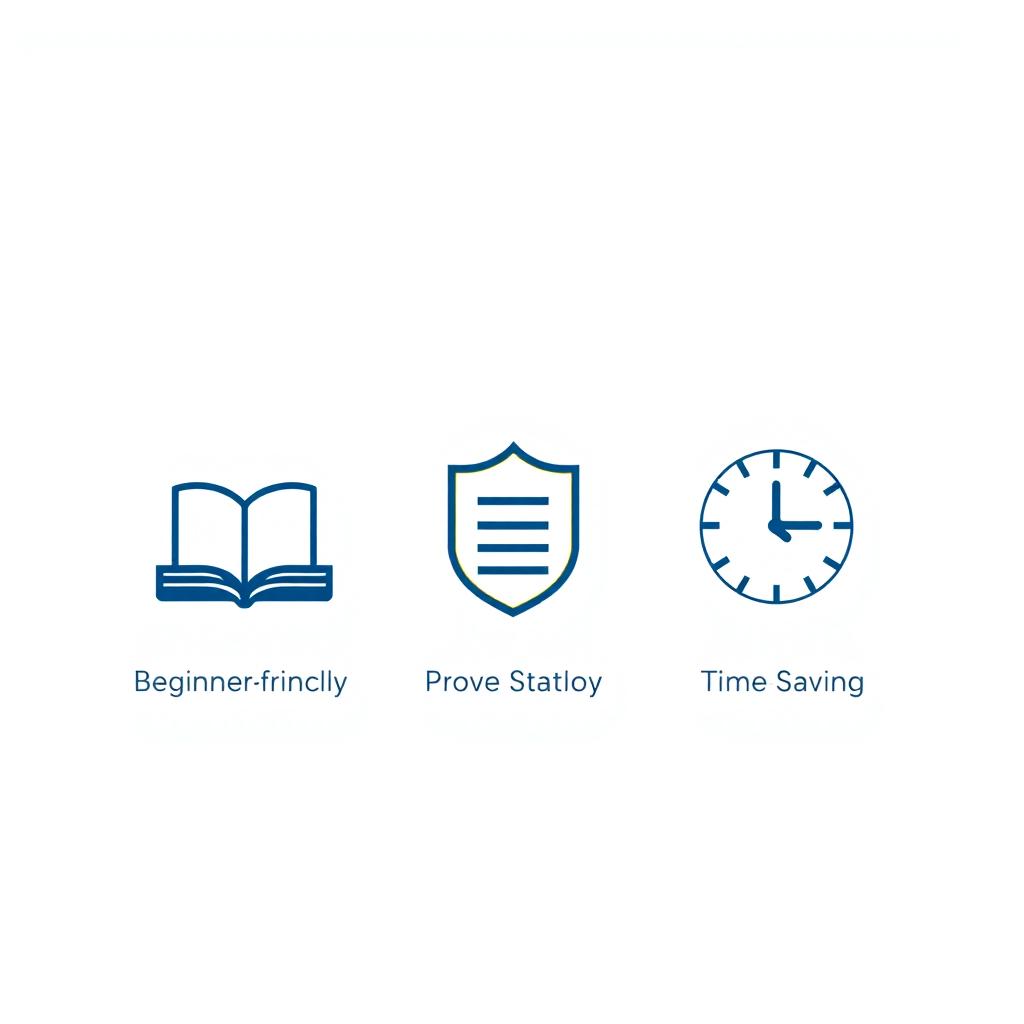 Three simple, modern icons designed in a harmonious blue, green, and gold color scheme