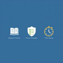 Three simple, modern icons designed in a harmonious blue, green, and gold color scheme