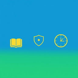 Three simple, modern icons designed in a harmonious blue, green, and gold color scheme