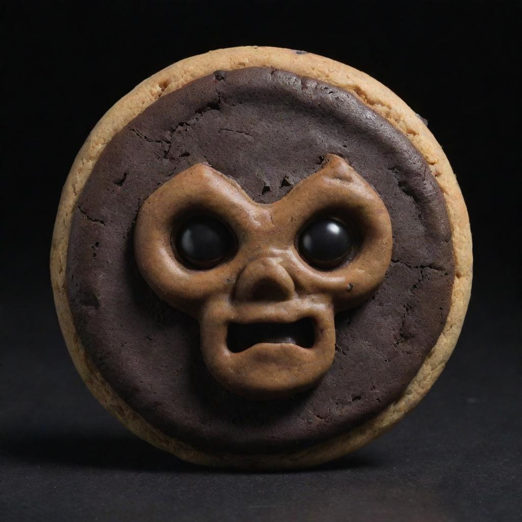 Visualize an ancient, evil character known as DarkNut, embodied in the form of a sinister, mystical cookie.