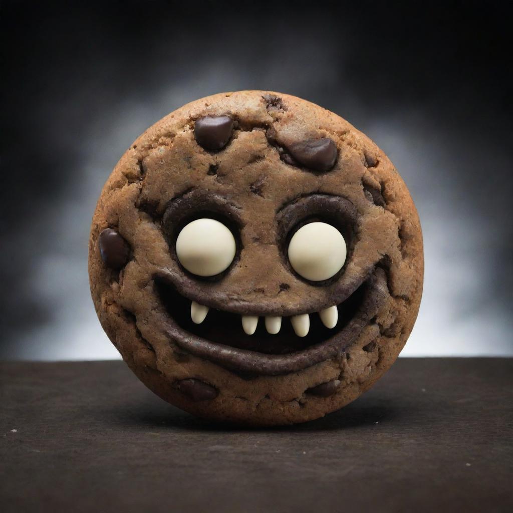 Visualize an ancient, evil character known as DarkNut, embodied in the form of a sinister, mystical cookie.