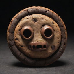 Visualize an ancient, evil character known as DarkNut, embodied in the form of a sinister, mystical cookie.