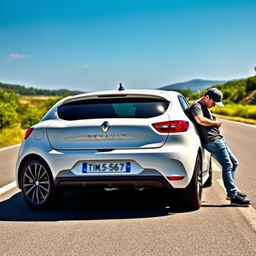 A Renault Clio 4 in bright white, featuring stylish 16-inch black alloy wheels and tinted rear windows