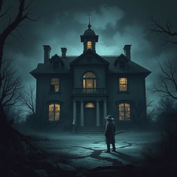 Create a chilling thumbnail for a horror story featuring an eerie, abandoned mansion