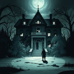 Create a chilling thumbnail for a horror story featuring an eerie, abandoned mansion