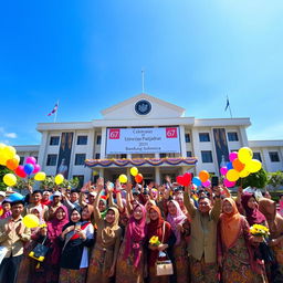 A vibrant celebration scene showcasing the 67th anniversary of Universitas Padjadjaran in Bandung, Indonesia