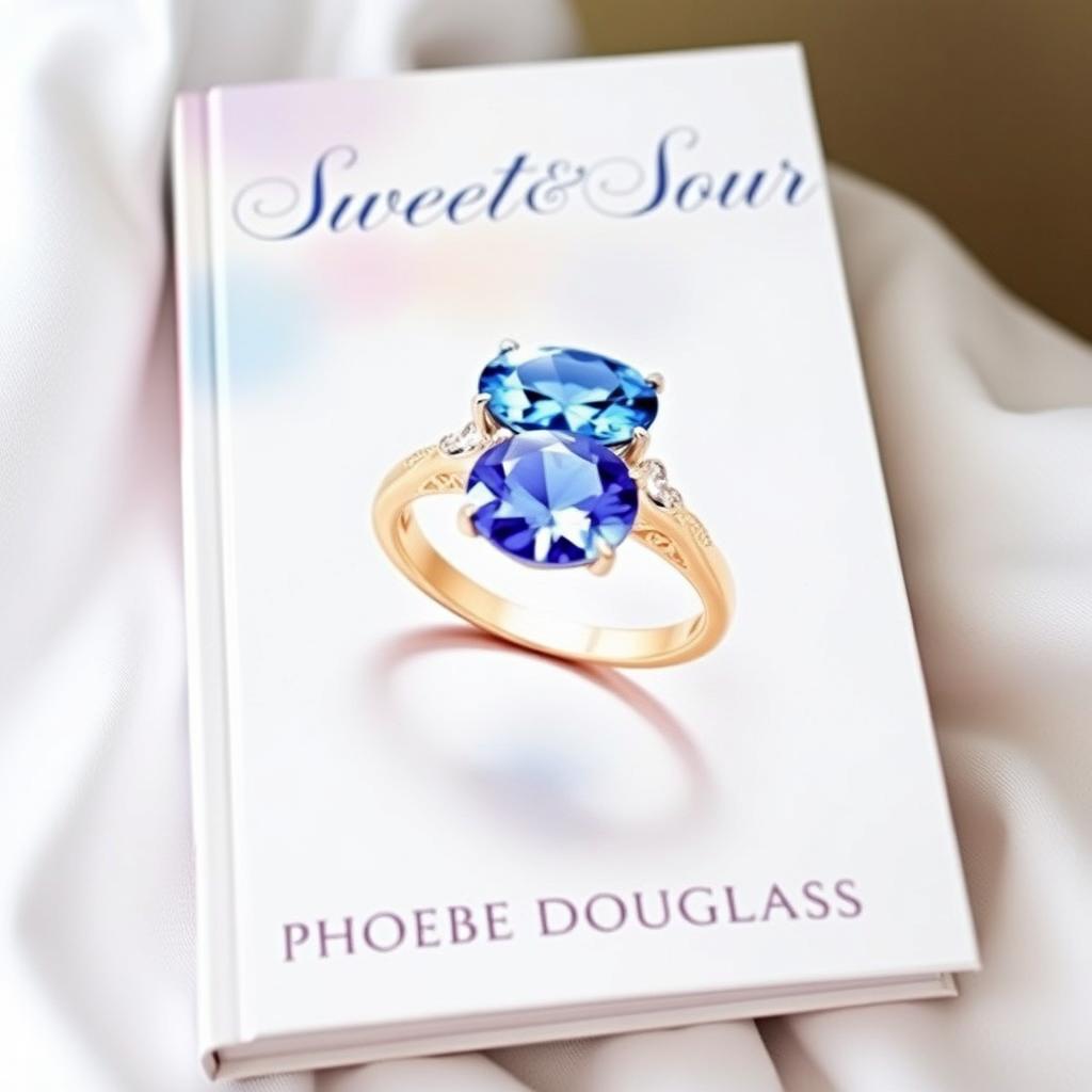 An elegant book cover featuring a stunning engagement ring prominently displayed at the center, showcasing a beautiful sapphire stone that catches the light, emphasizing its vibrant blue color