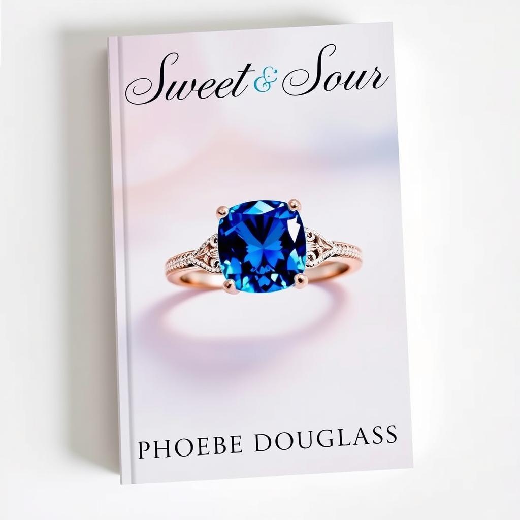 An elegant book cover featuring a stunning engagement ring prominently displayed at the center, showcasing a beautiful sapphire stone that catches the light, emphasizing its vibrant blue color