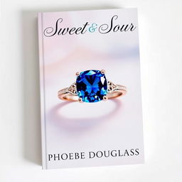 An elegant book cover featuring a stunning engagement ring prominently displayed at the center, showcasing a beautiful sapphire stone that catches the light, emphasizing its vibrant blue color