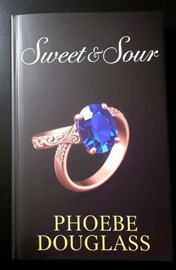 A stunning book cover featuring an engagement ring with a prominent sapphire stone in the center, beautifully designed with intricate details on the band