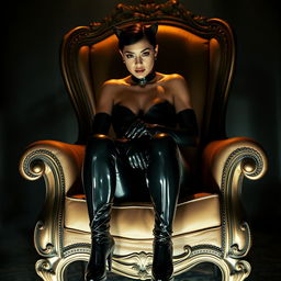 A captivating scene featuring Catwoman, wearing stylish black latex thigh-high boots that accentuate her shapely legs